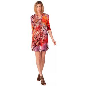 Hale Bob Lulie Beaded Snake-Print Jersey Dress – Small – Fiery Sunset Tones – Br